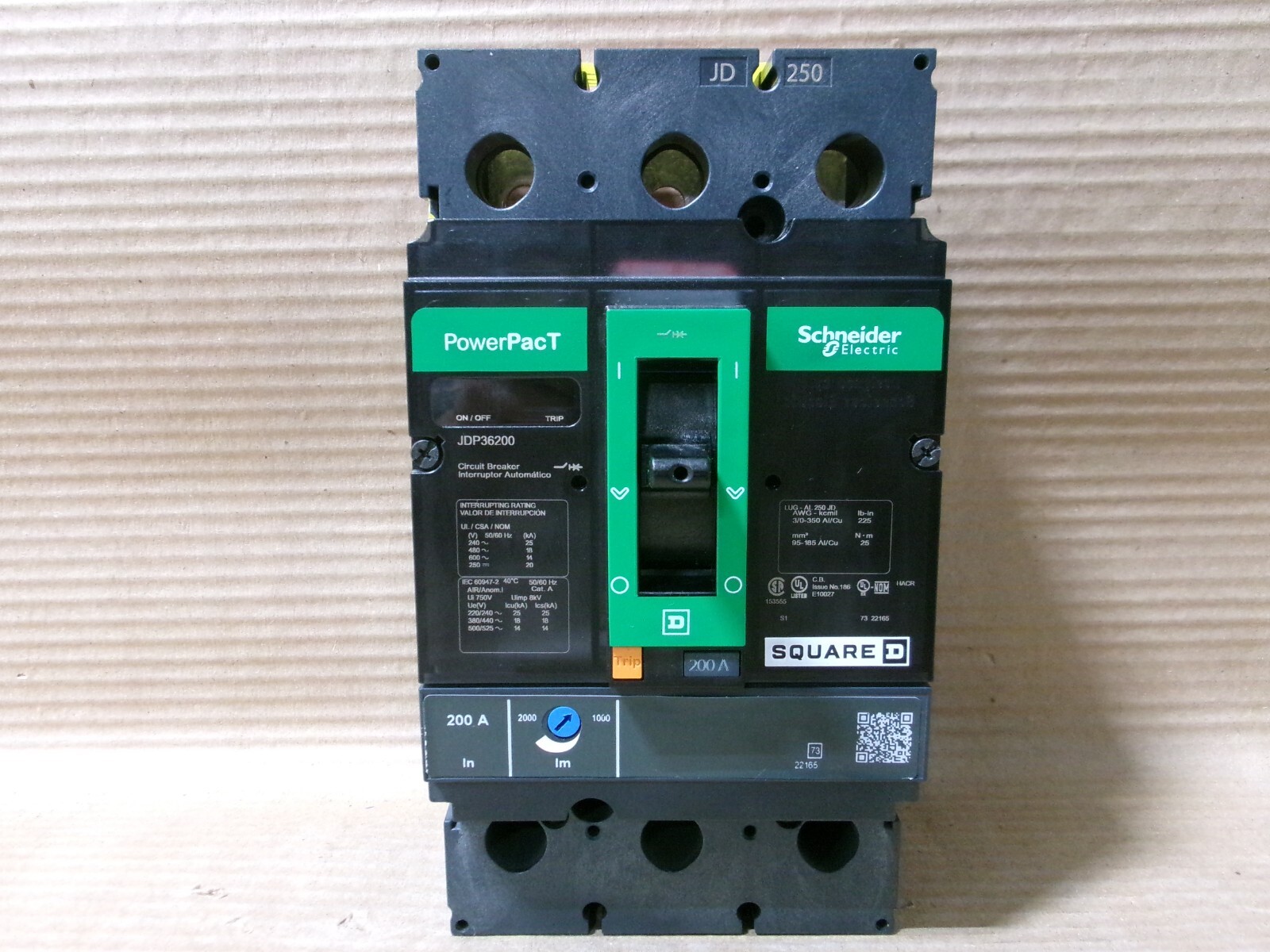 NEW Square D JDP JDP36200 3 Pole 200 Amp 600v PowerPact Circuit Breaker NNB