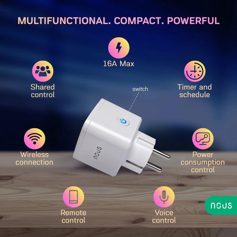 WiFi Wireless Smart Socket Plug 16A, 3680W, TUYA / smart Life, NOUS A7