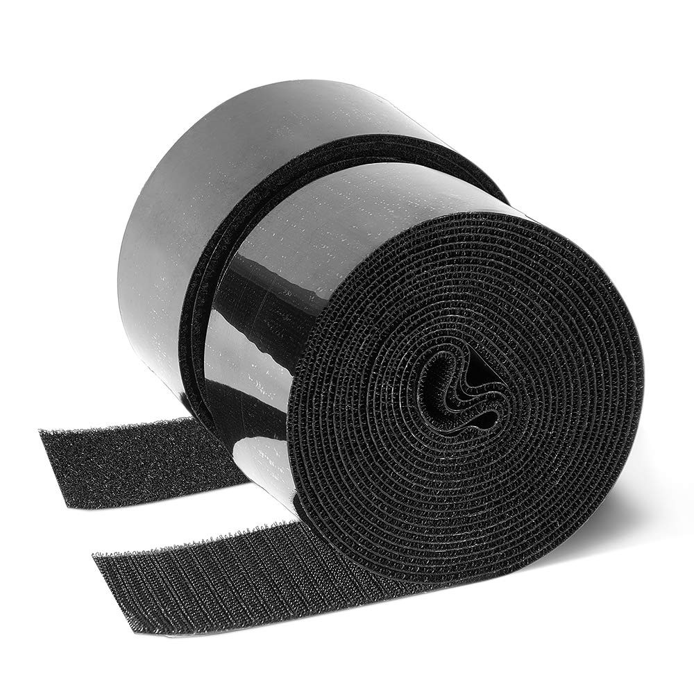 2 Inch Adhesive Black Hook and Loop Tape - 5 Yards, Heavy Duty Strips/Industrial