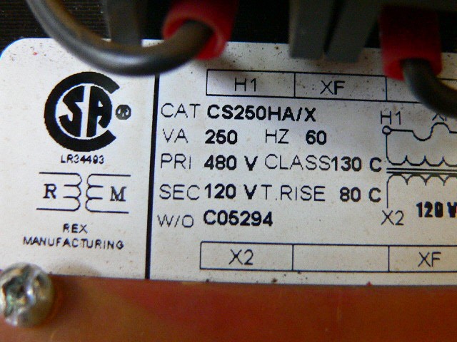 Rex Manufacturing Cs250ha/X Transformer