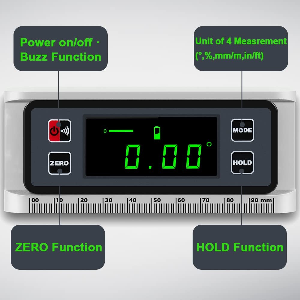 Digital Angle Finder Protractor - 0-360° Inclinometer with Magnetic Base & V-...