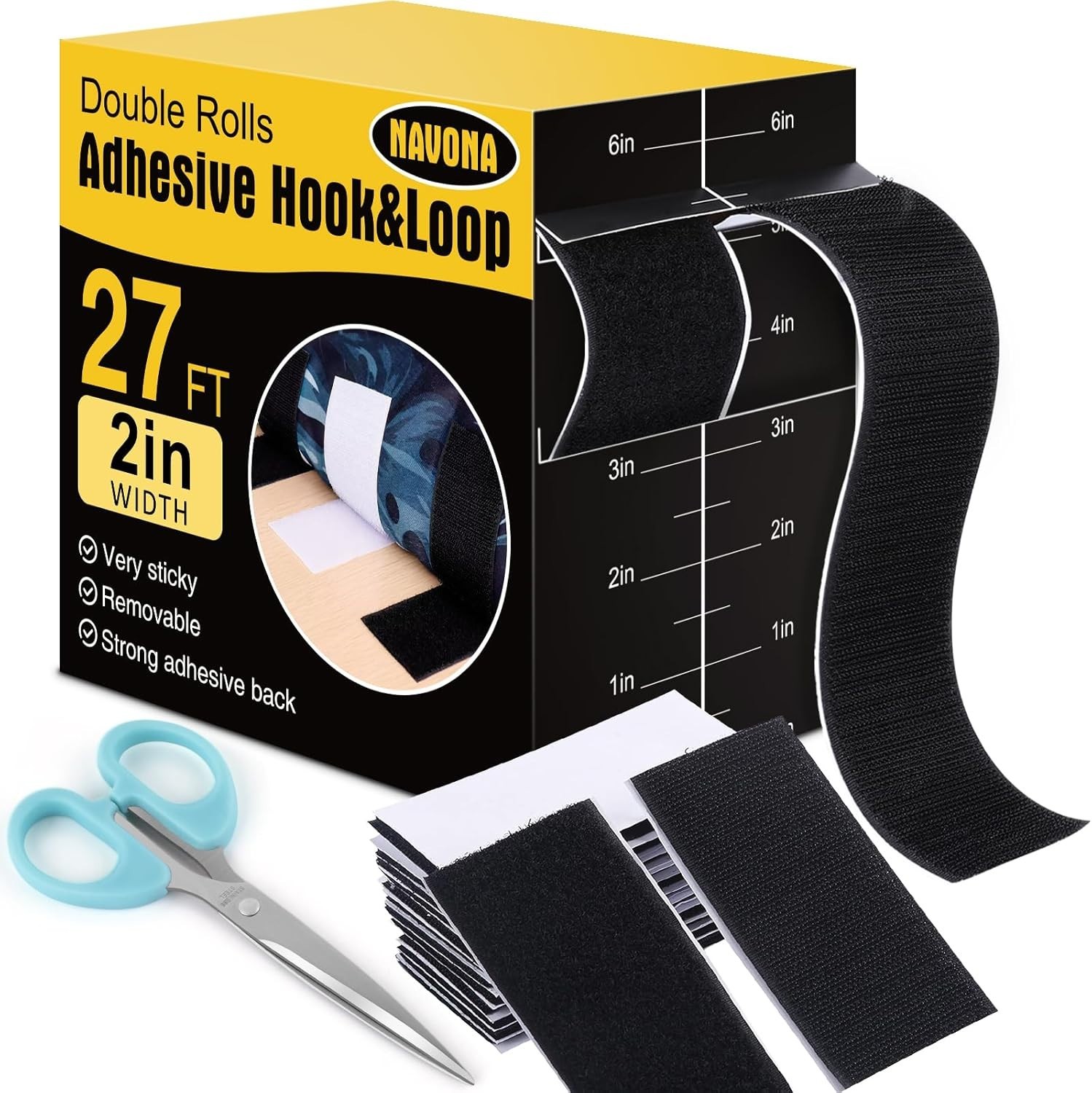 Pro 27Ft x 2In Hook and Loop Fastener Tape - Perfect for Home & Craft Projects