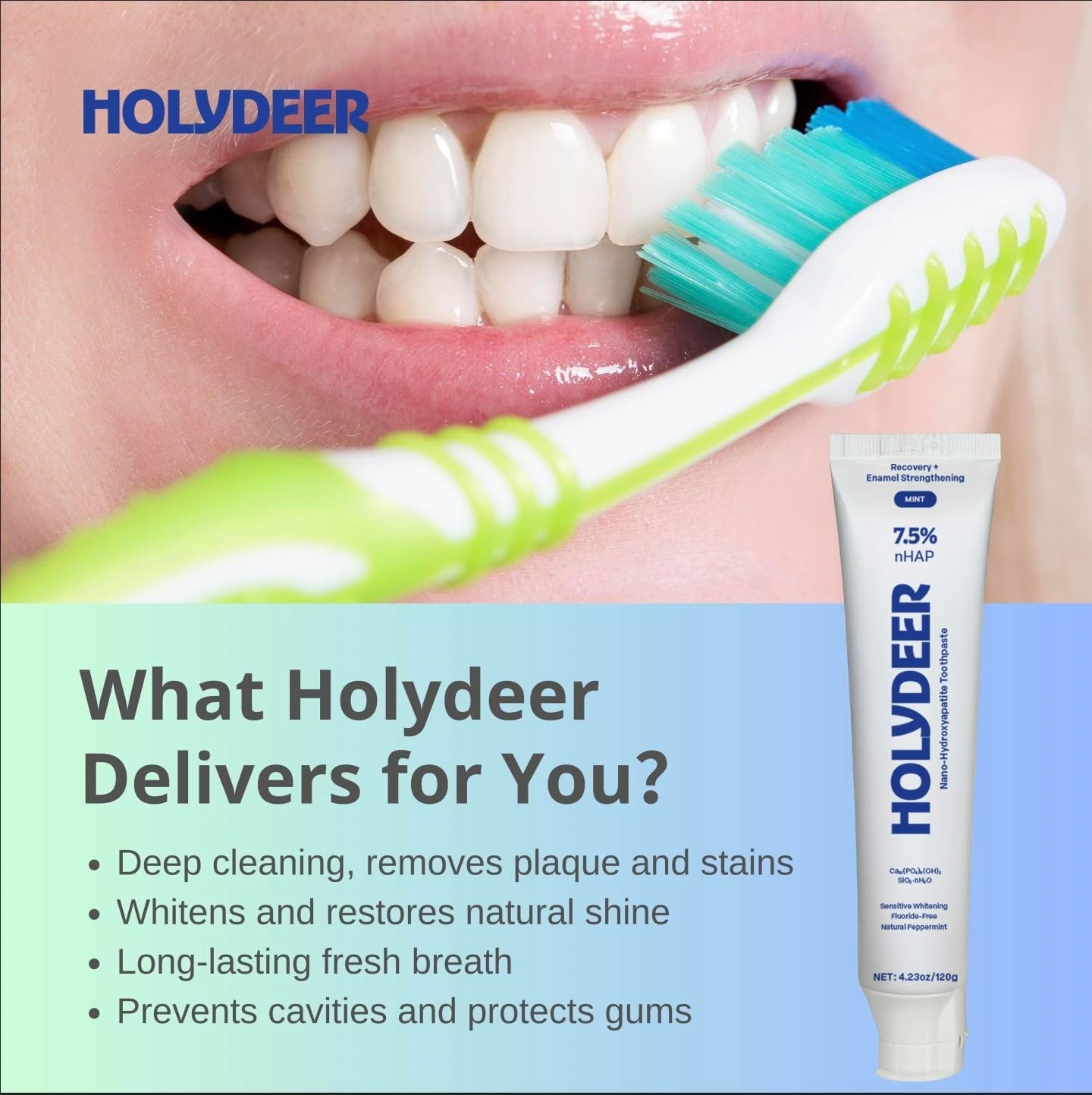 Nano-Hydroxyapatite Toothpaste, Mint, 7.5% Nhap, Fluoride-Free, Sensitive Whiten