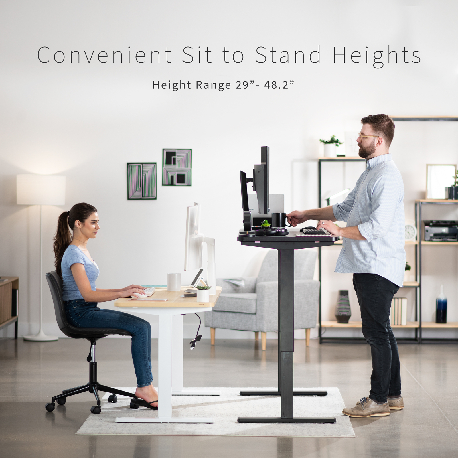 VIVO Electric 60” x 24” Stand Up Desk, White Marble Dry Erase Top, White Frame