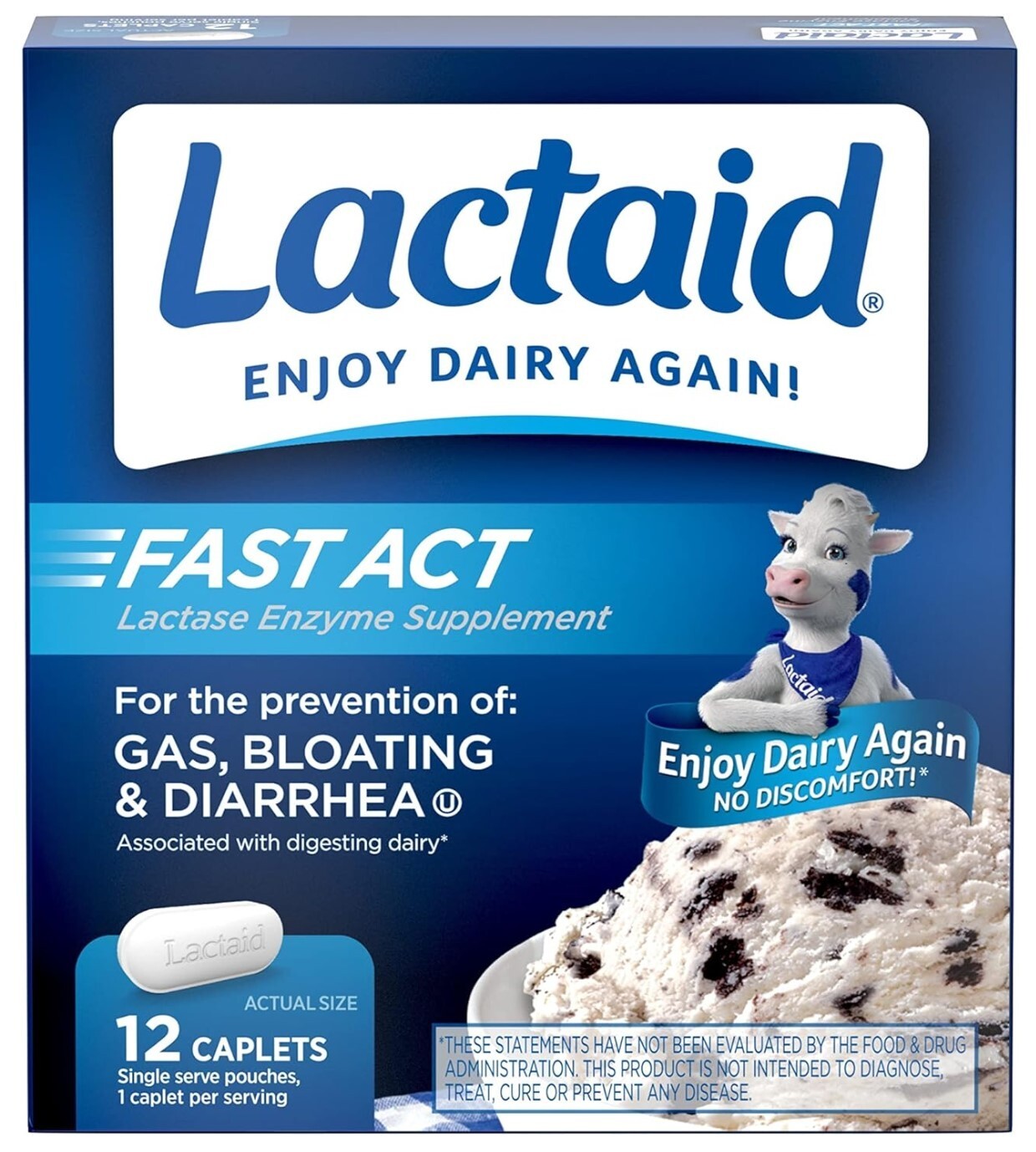 2 PACKS Lactaid Fast Act Lactose Intolerance Relief Caplets - 12 Count x2=24