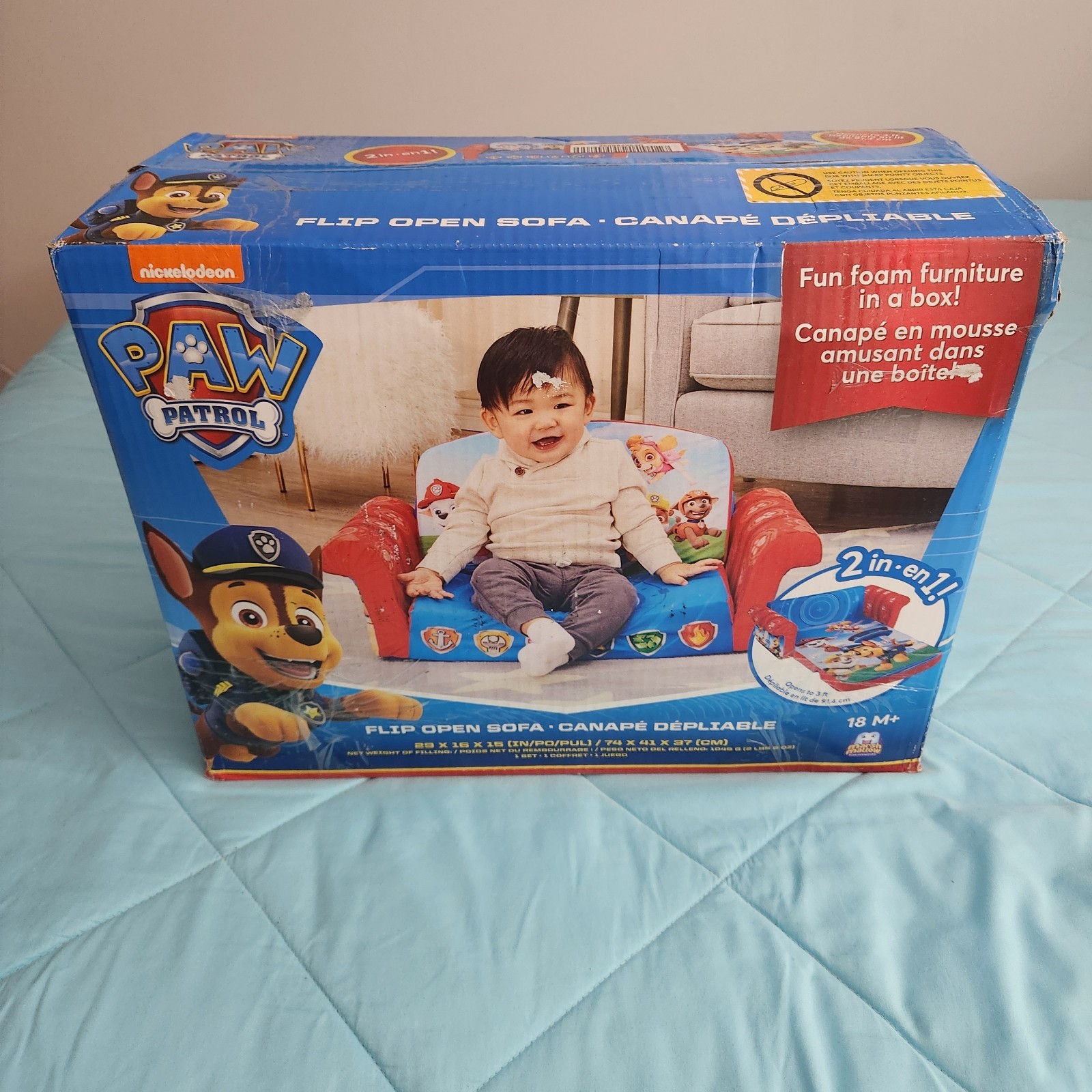 Marshmallow Furniture  Kids 2-in-1 Flip Open Foam Sofa Bed, Paw Patrol