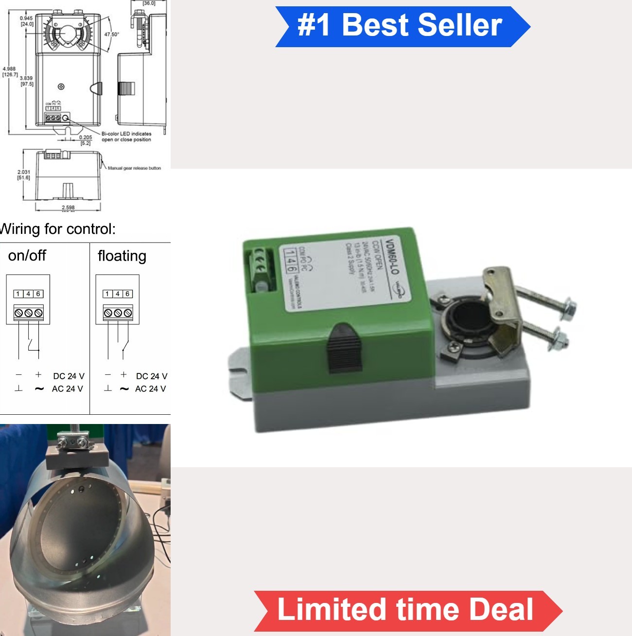 HVAC Damper Actuator 24VAC DC On/Off Floating Non-Spring Return Zone Control