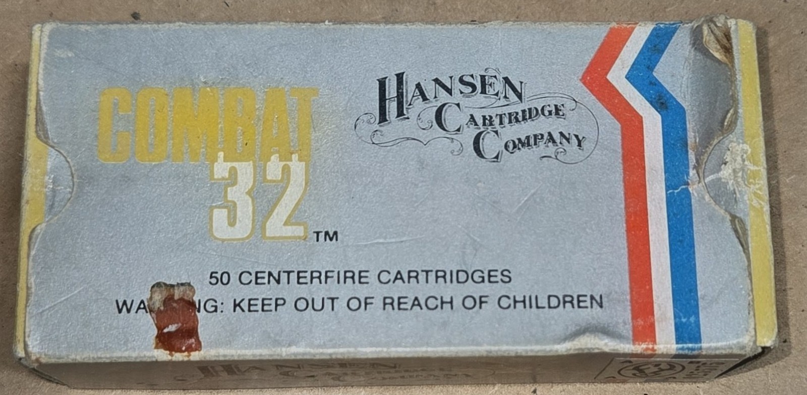"Vintage Hansen Combat 32 box with 50 once-fired .32 ACP brass cases — great for