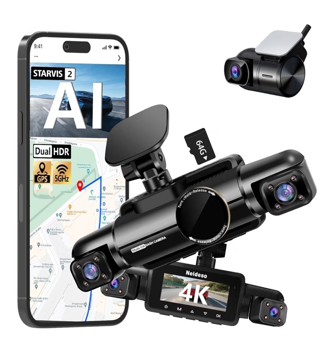 4K STARVIS 2 Dash Cam Front & Rear,360° 4 Channel Video Recorder W/AIWDR Night V