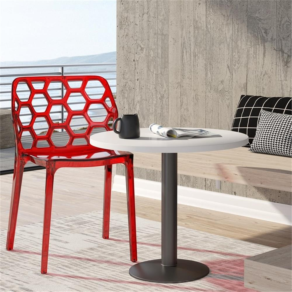 Pemberly Row Plastic Dining Side Chair Honeycomb Design in Red