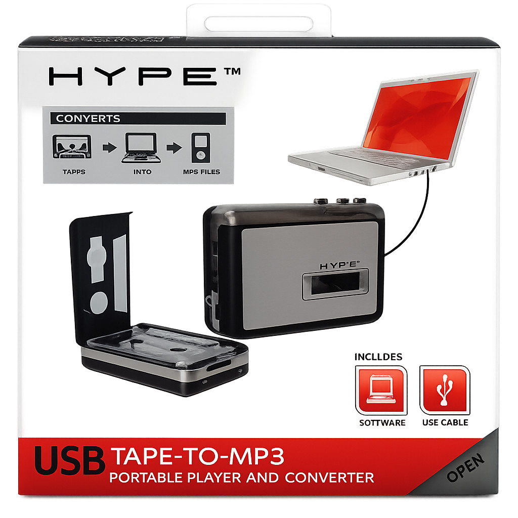 Hype Sound USB Portable Tape Player To MP3 Converter Software & Cable Convert