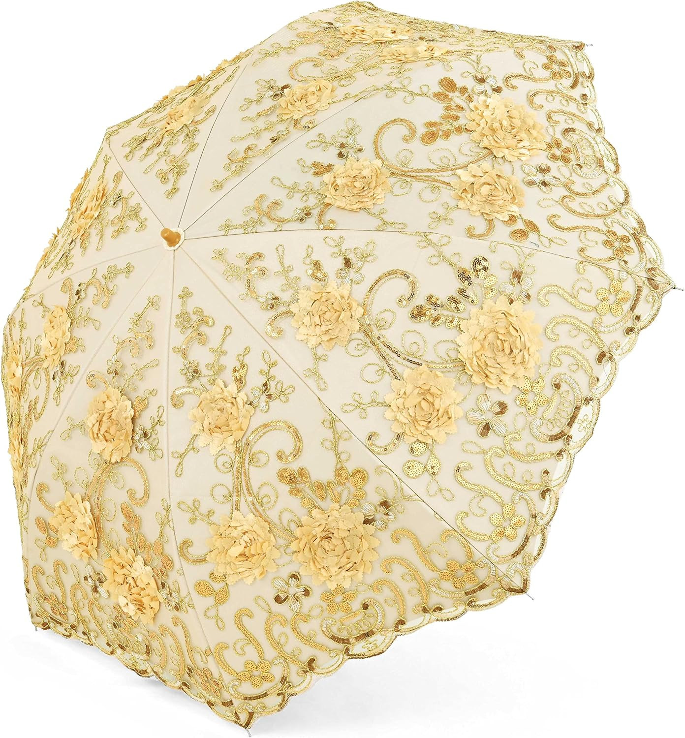 Lace Parasol Ultraviolet-Proof Folding Umbrella UPF50+ Vintage Flower Embroidery