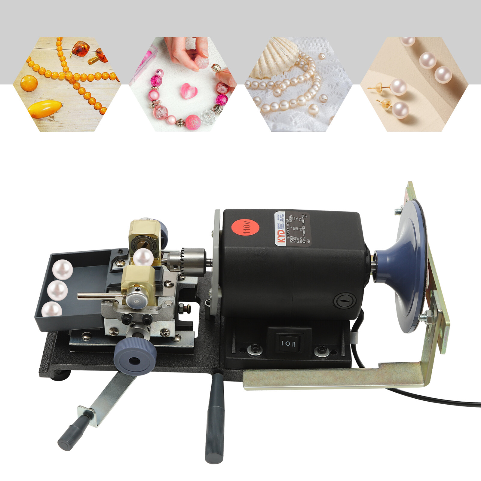 450W Pearl Drilling Bead Polishing Machine Coral Jewelry Driller w/ Pedal Switch