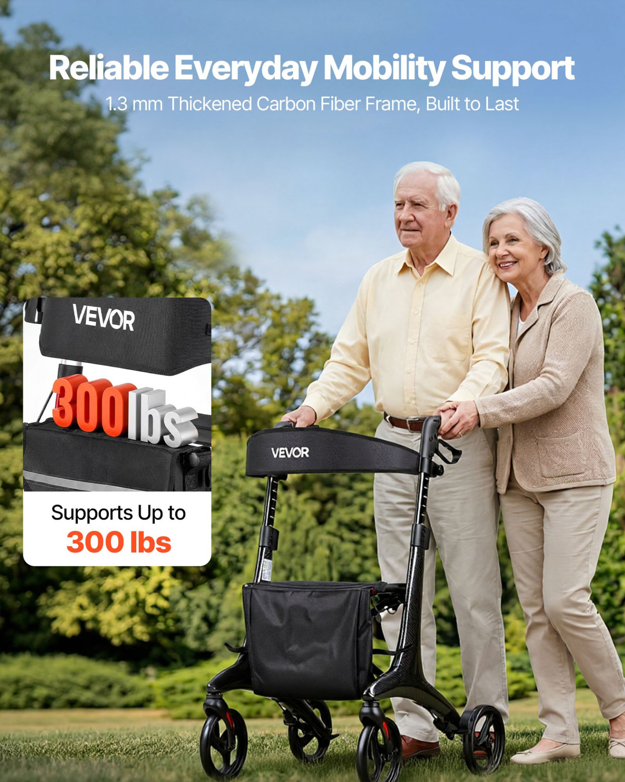Carbon Fiber Rollator Walker with Seat Lightweight Foldable Mobility Aid