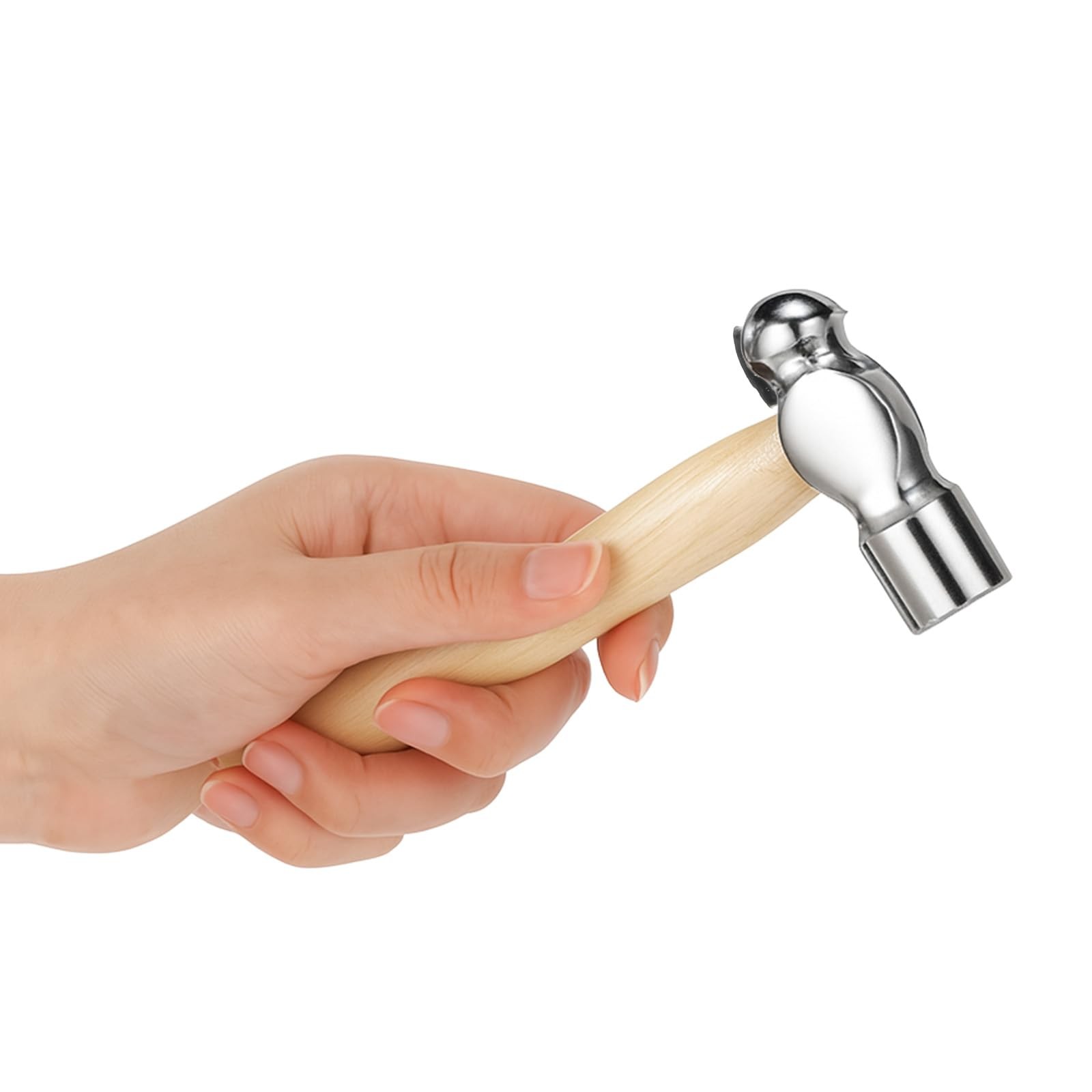 Mini Hammer with Wooden Handle, Ball Peen Hammer, Small Round Head Silver