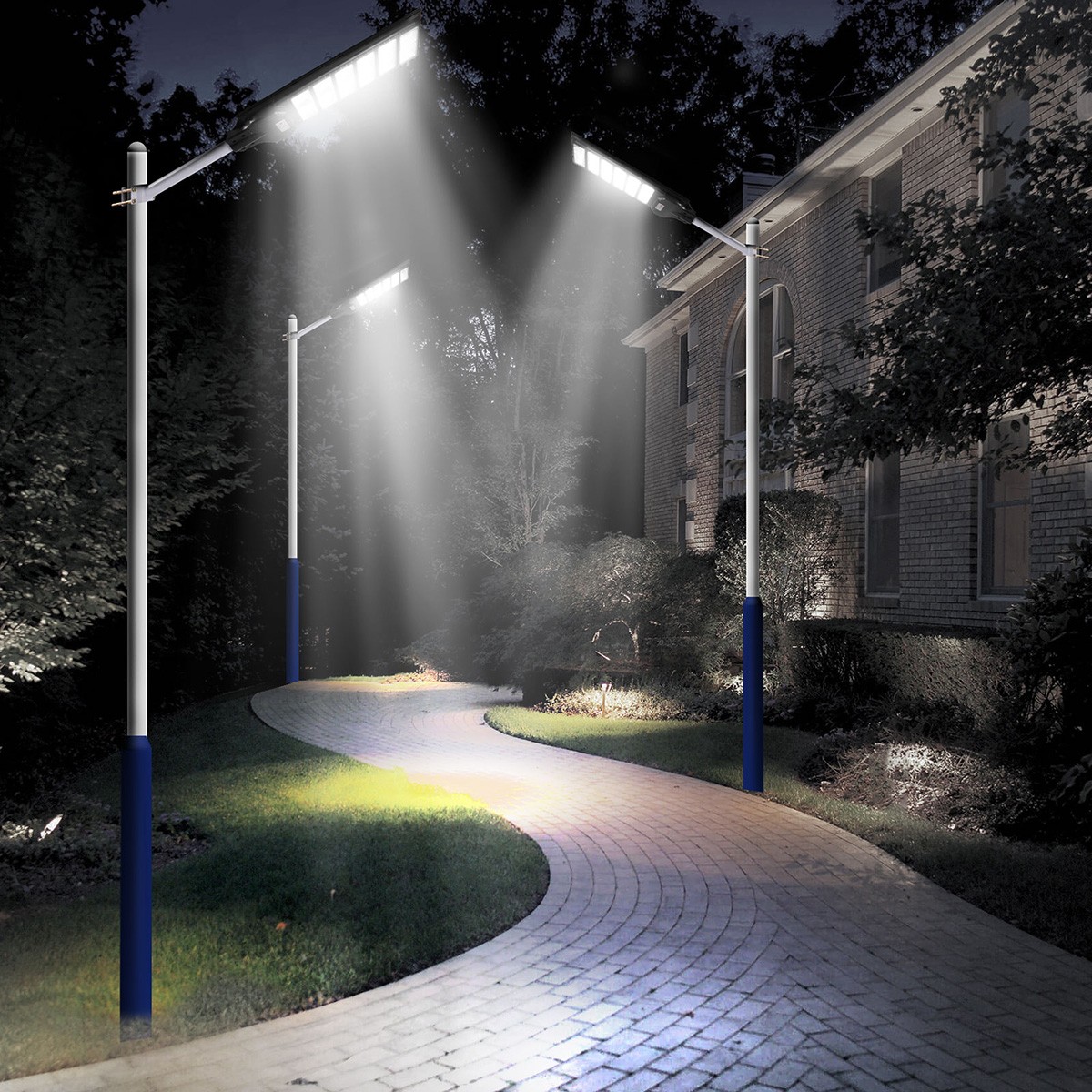 6500W Commercial Solar Street Light Dusk-to-Dawn 1200 LED Super Bright Lamp+Pole