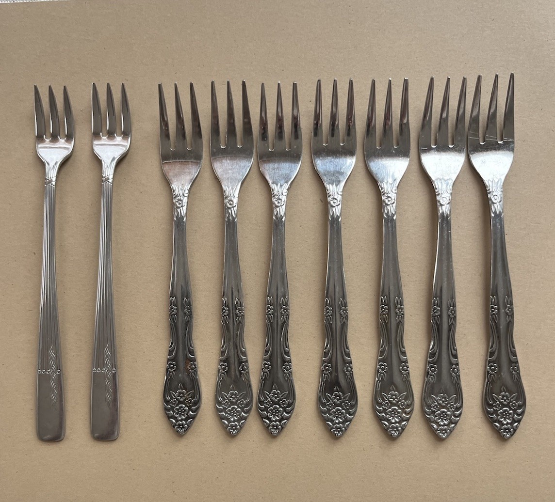 Vintage 9 Total Cocktail Forks - Rogers "Raphael" (7) and Oneida "Fernwood" (2)