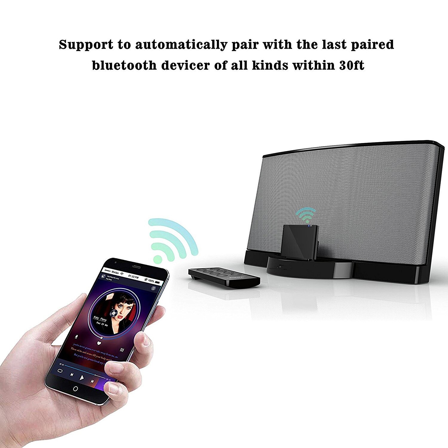 Dock For iPod/iPhone Wireless Music Adapter 30 Pin Bluetooth 5.1 Audio Receiver