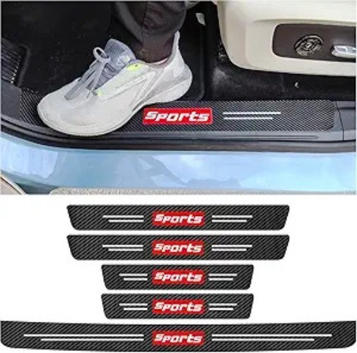 5PCS Car Door Sill Protector, Carbon Fiber Rear Bumper Guard  Color: Sport/Red