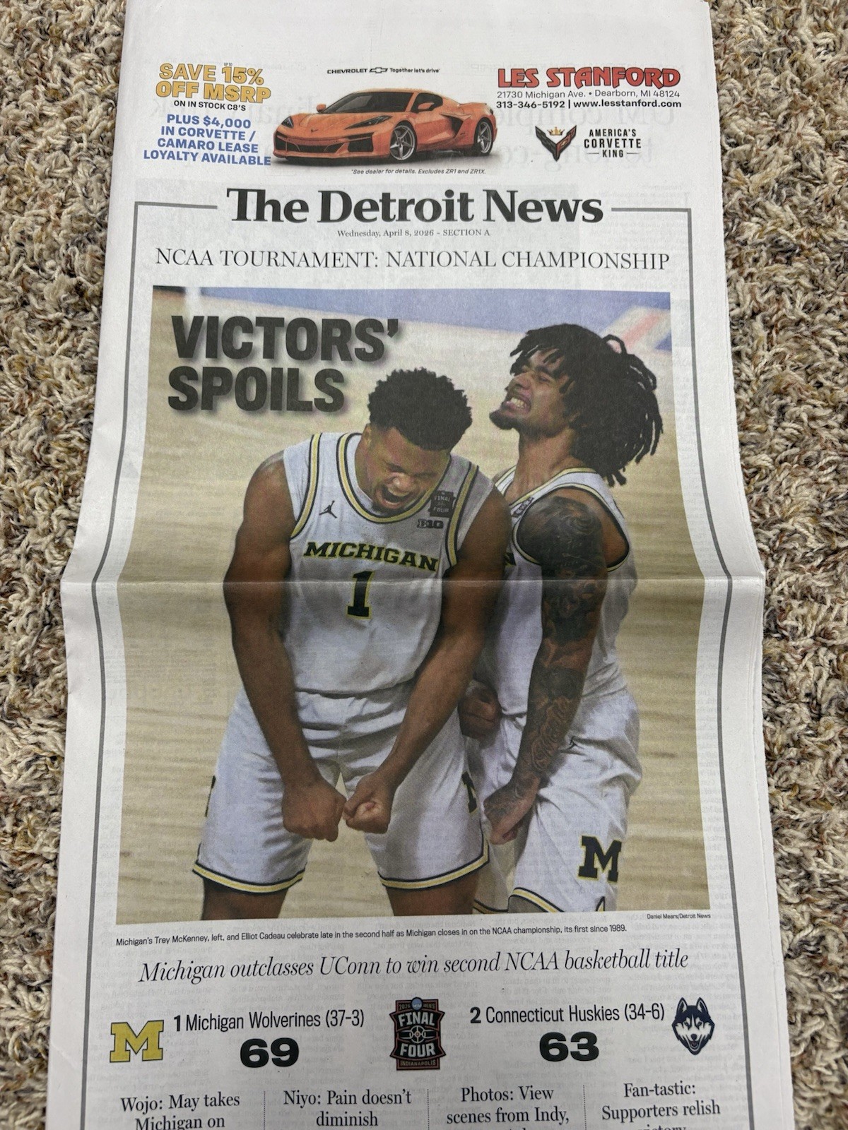 Michigan National Championship Newspaper 2026 Detroit News Champions Basketball