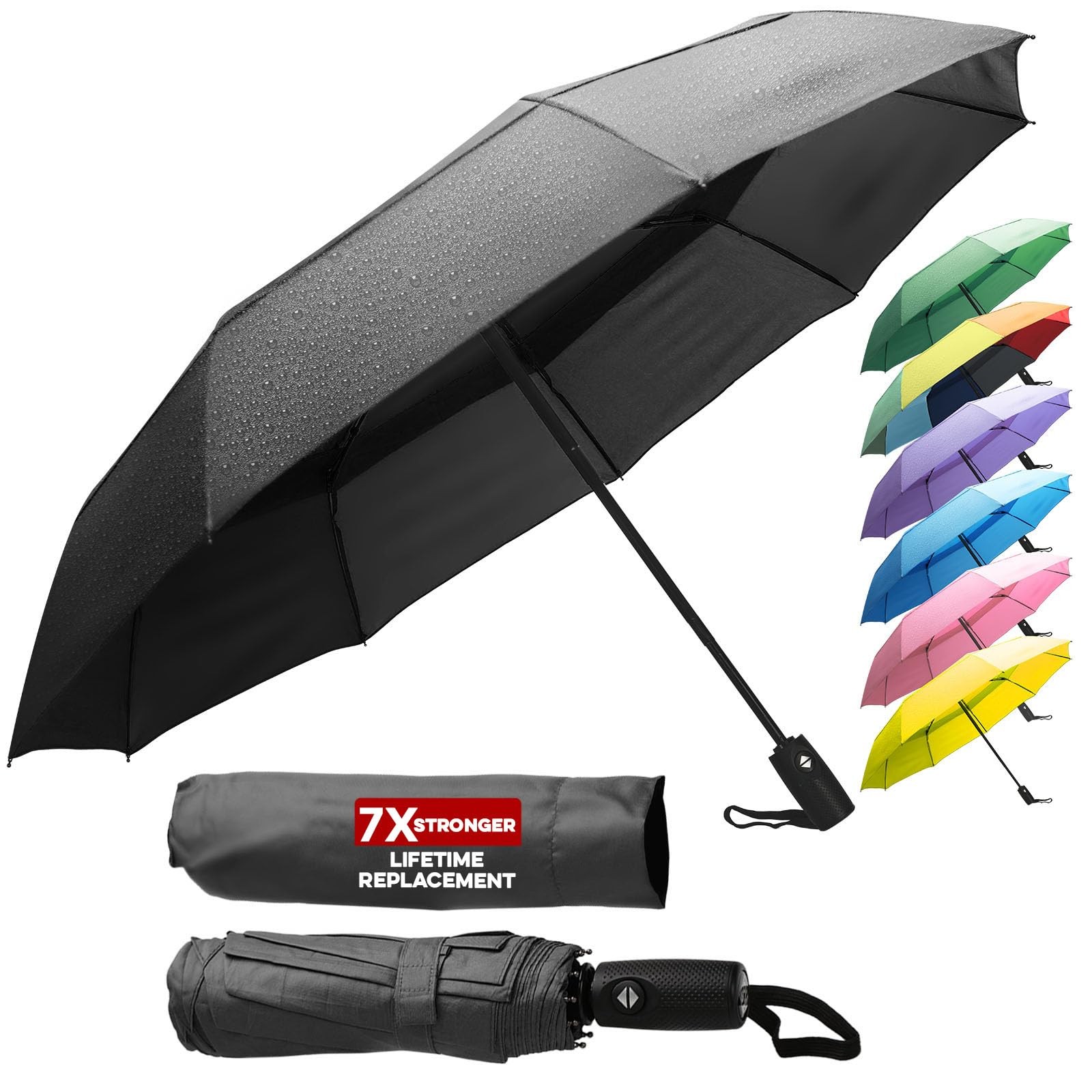 ZENO Travel Umbrella Compact - 11.6 inches folded, 42 canopy, Black
