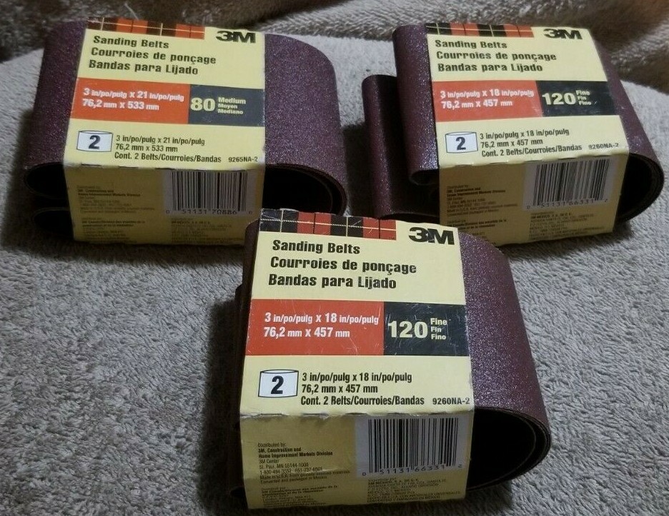 LOT OF 3 2-PACK 3M 9260NA 9265NA Heavy Duty Power Sanding Belts Fine & MEDIUM AD