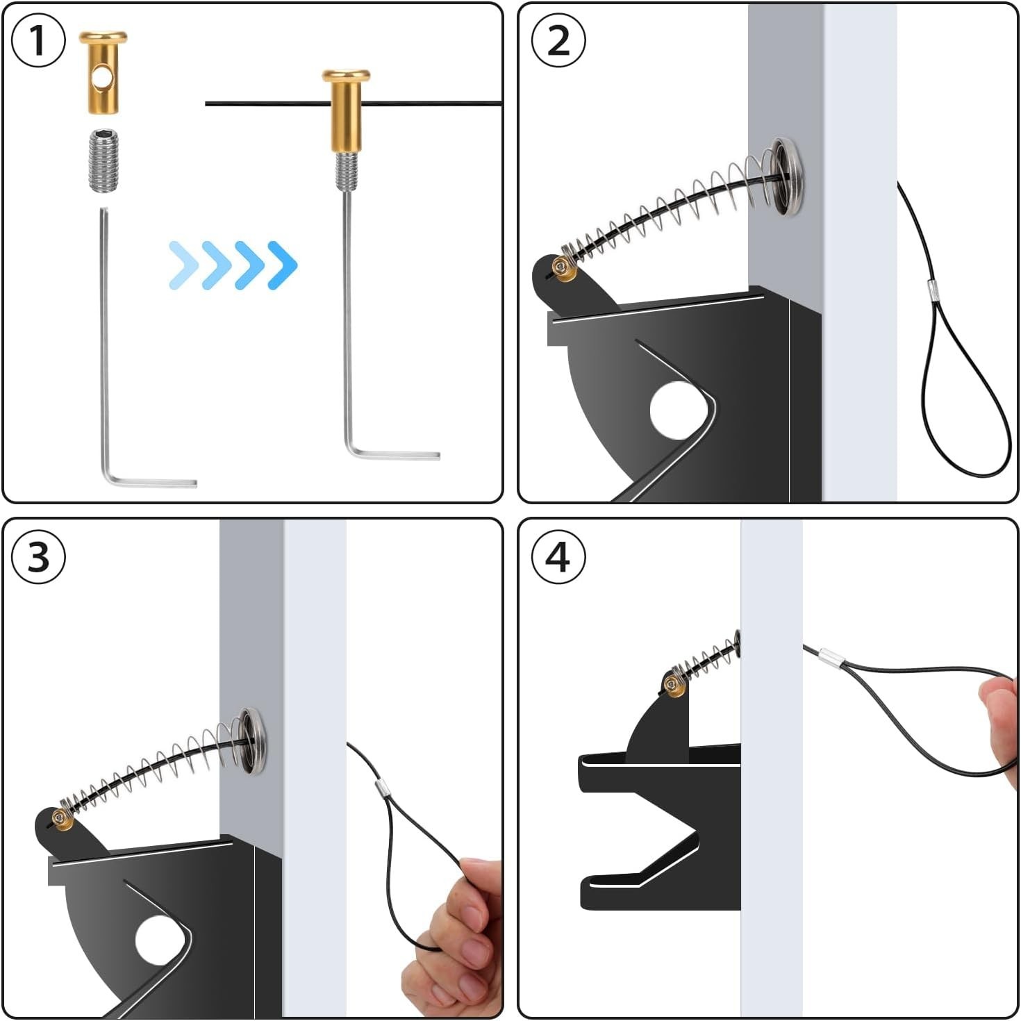 Gate Latch Pull Cord Cable String 2 Sets Black Adjustable 2-6 in for Metal