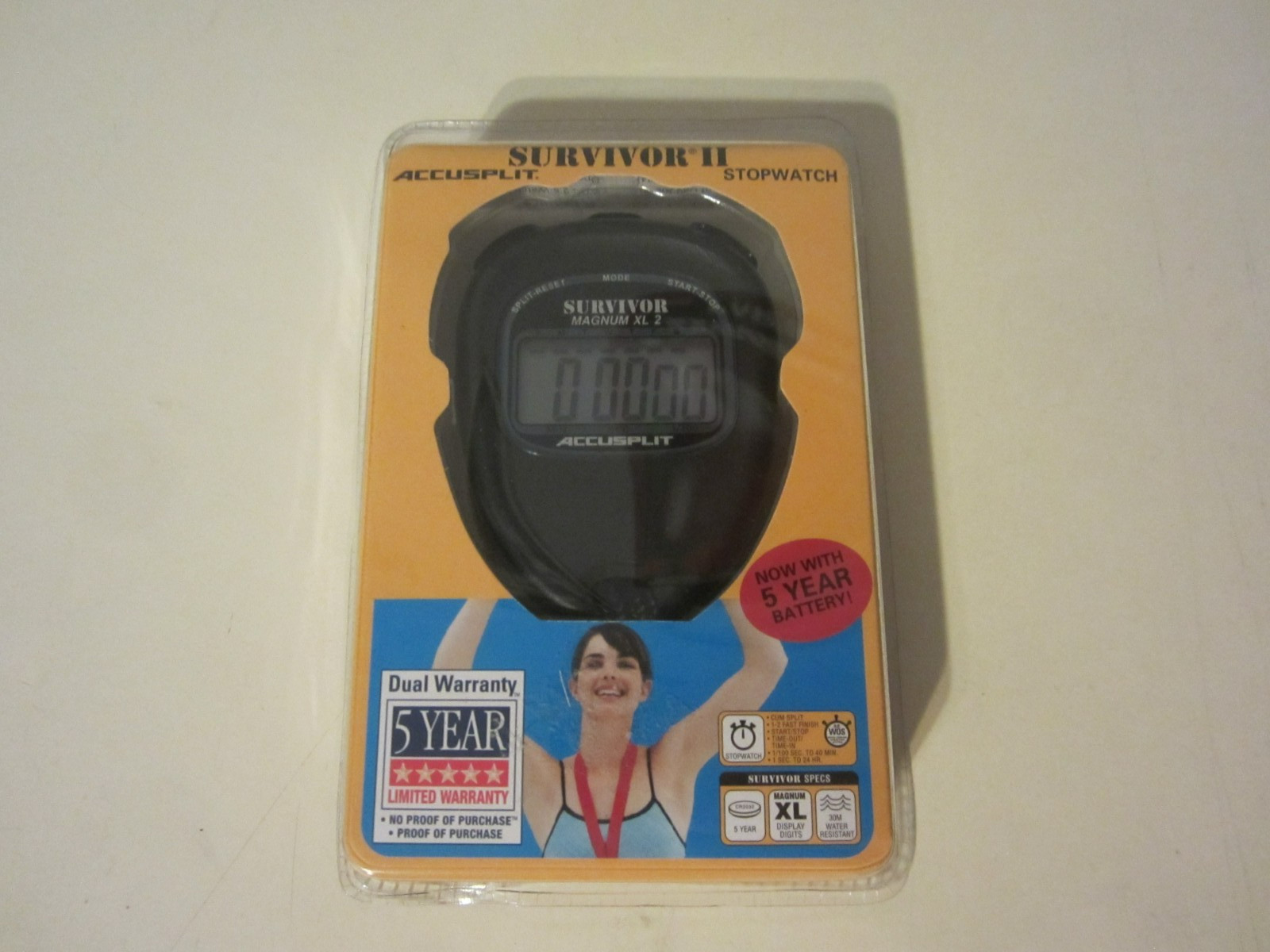NIB Accusplit Survivor II Stopwatch XL Display Water Resistant A9