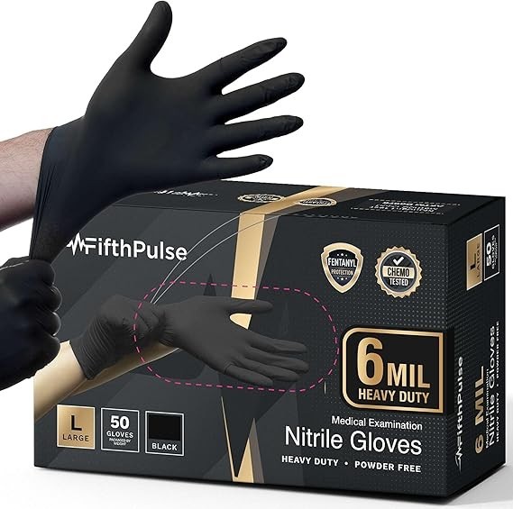 Guantes de nitrilo negros de 6 milésimas, resistentes, de grado mecánico y alime