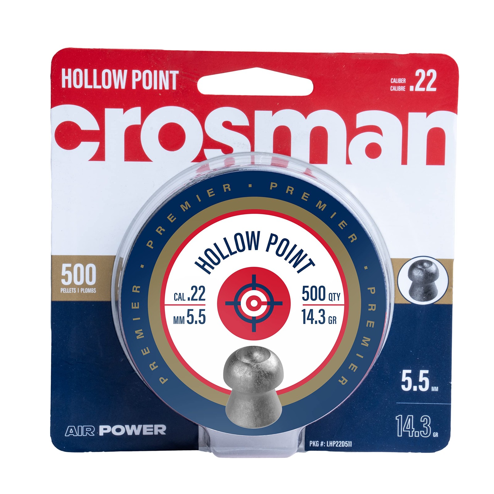Crosman Rifle Hunting Pellets Gun Hollow Point ..22 Caliber 14.3 Grain 500 Count