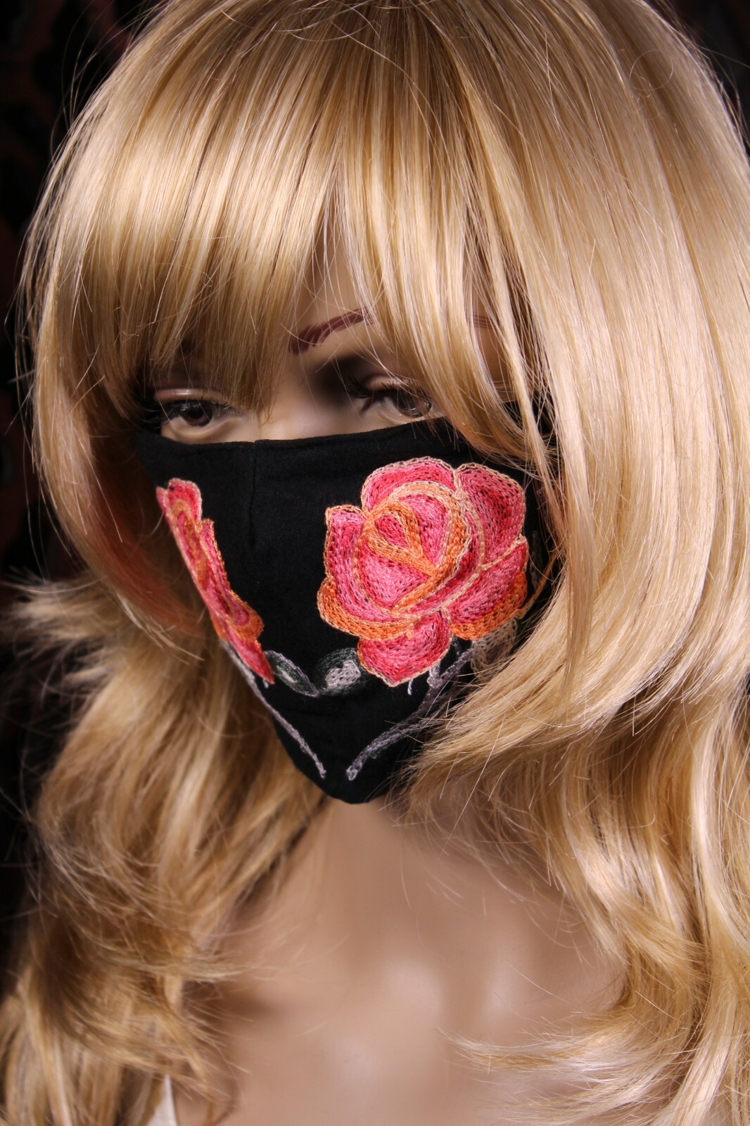 Embroidered Rose Face Mask Boho Comfortable Cotton with Adjustable Ear Loops