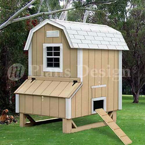 4' x 5' Backyard Gambrel / Barn Style Hen Coop Plans, 90405B (Free Chicken Run)