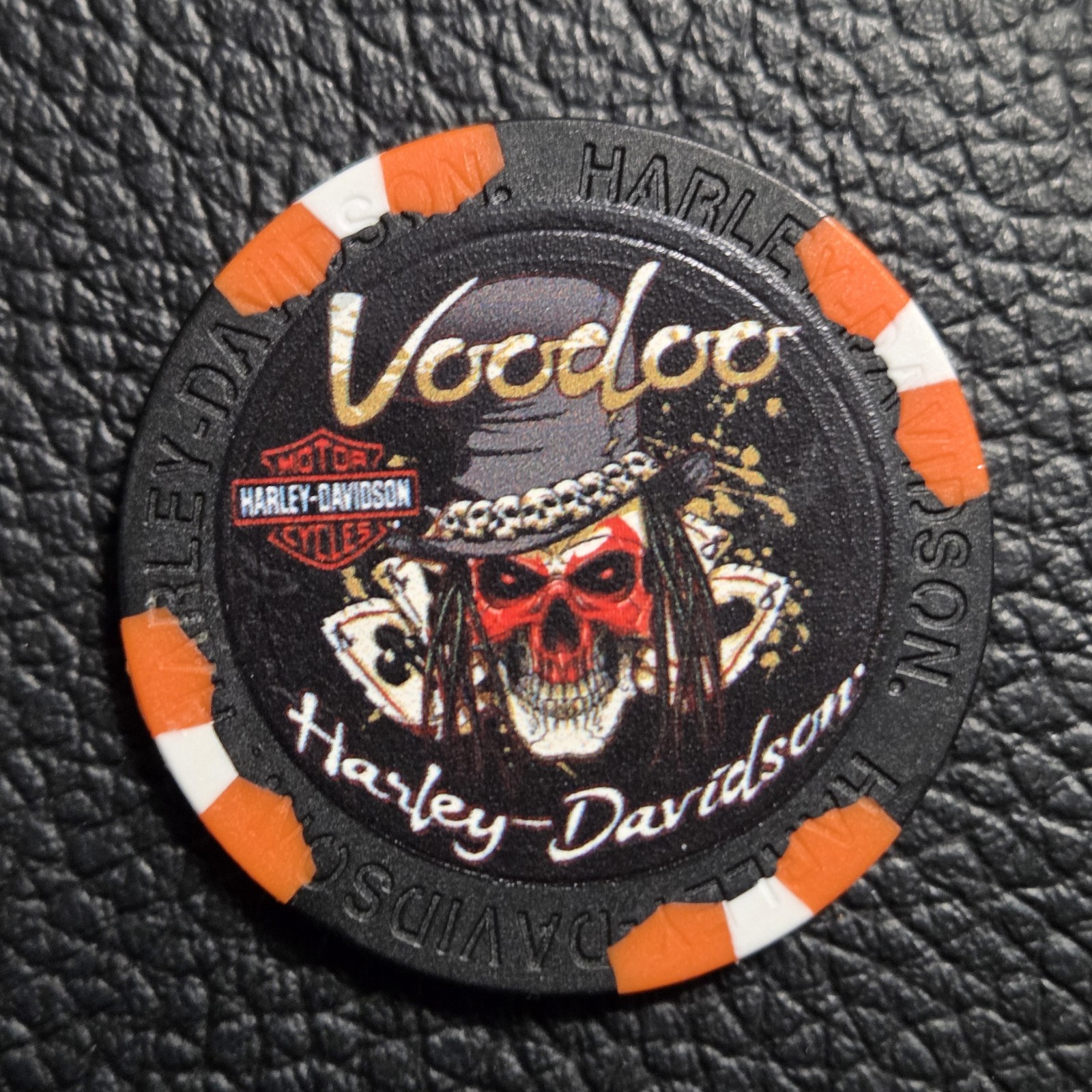 Voodoo Harley Davidson Emblem Poker Chip - New Orleans, LA - Black & Orange