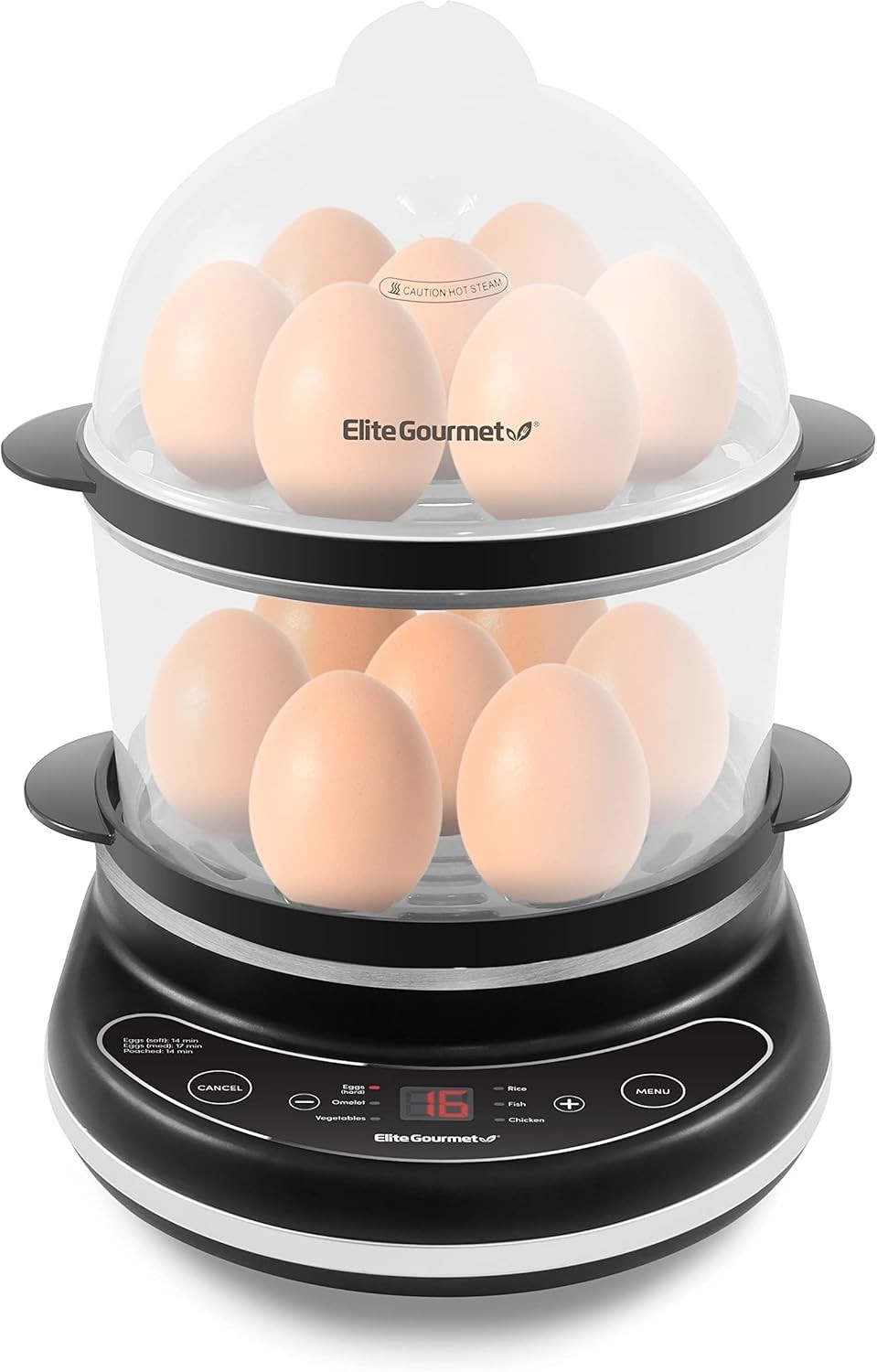 Elite Gourmet EGC314CB Digital Easy Egg Cooker Food Steamer, Charcoal