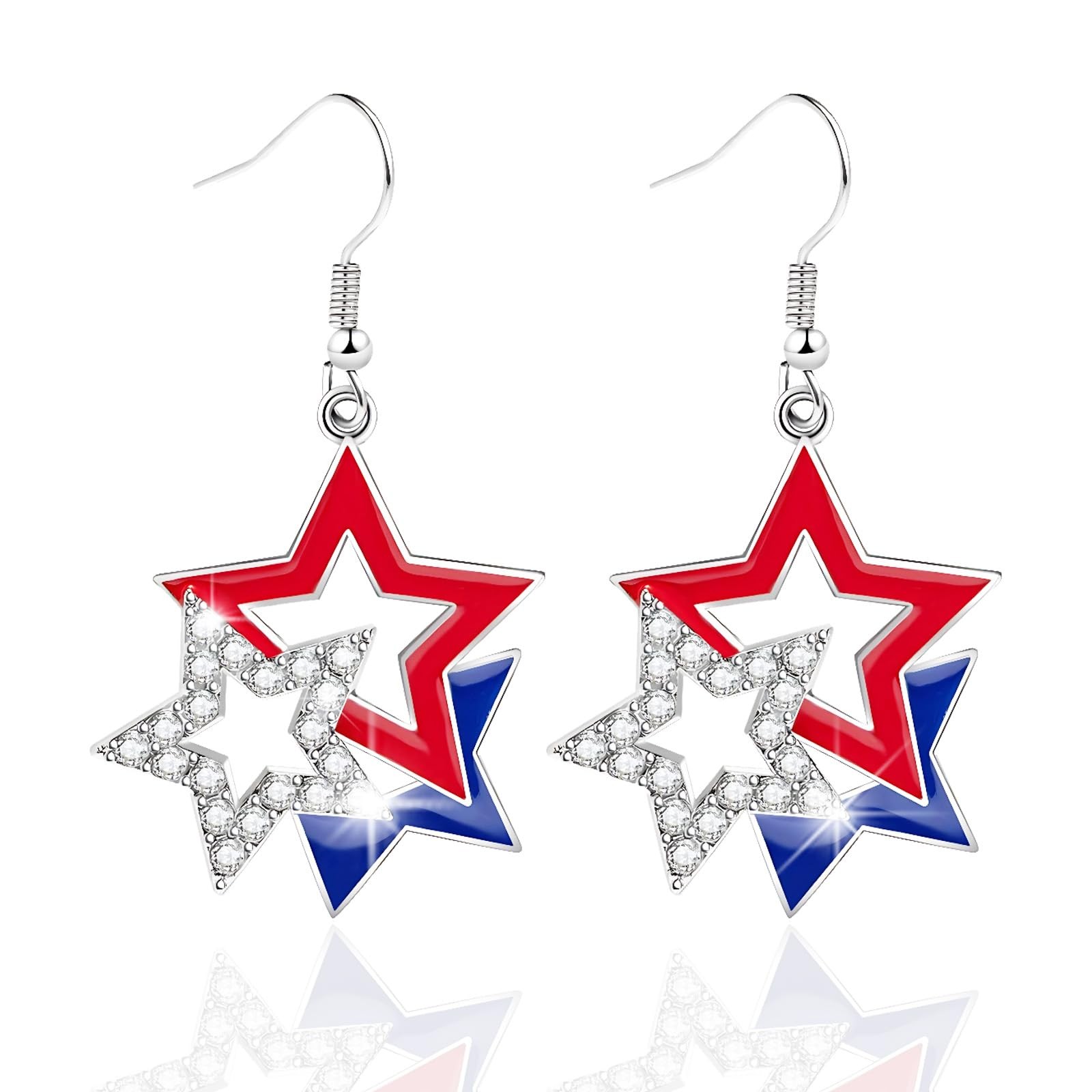 Sparkly 4th of July Earrings for Women Patriotic Red White Blue Jewelry