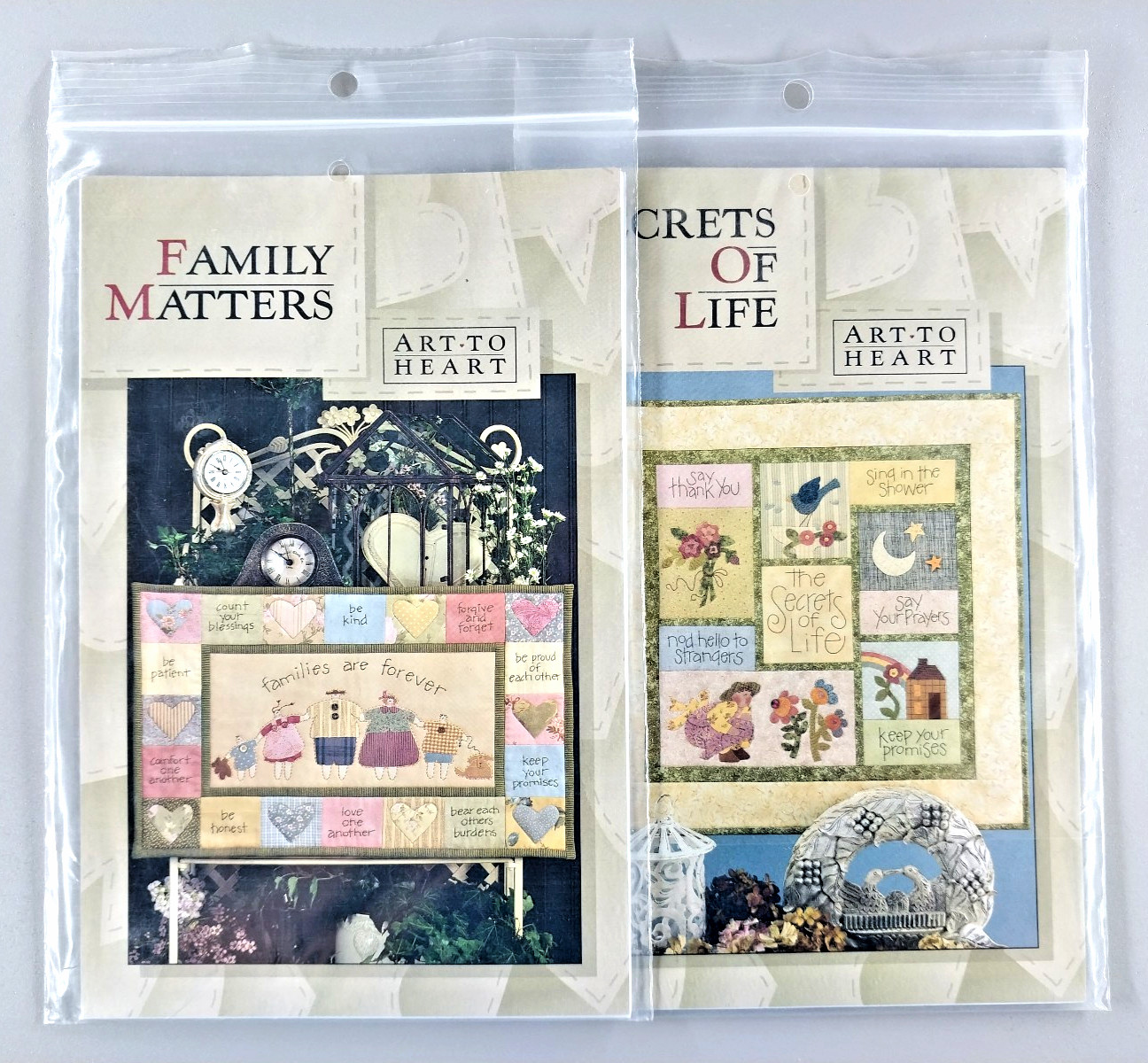 Lot Of 2 Art To Heart Family Matters And Secrets Of Life Quilt Patterns Uncut