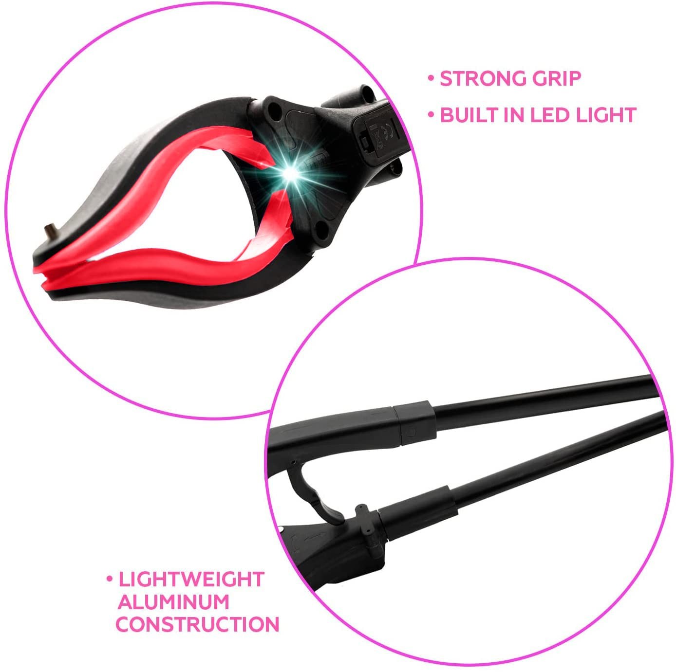 Grabber Tool 19" Aluminum Magnetic Claw with LED Light, Lightweight Foldable ...