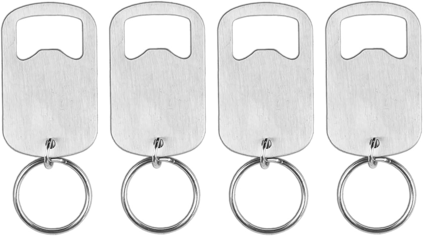 Stainless Steel Flat Beer Bottle Opener Keychain, Sturdy and Durable 4 Pcs to Se