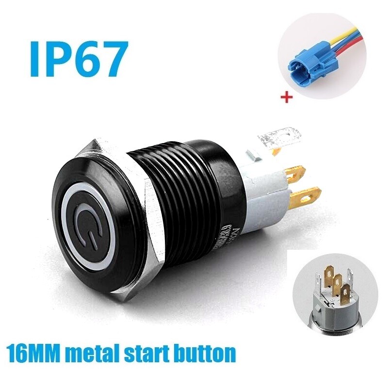 16mm Double Color1NO 1NC Ring+Power Symbol Aluminum Oxide Black Power Car switch