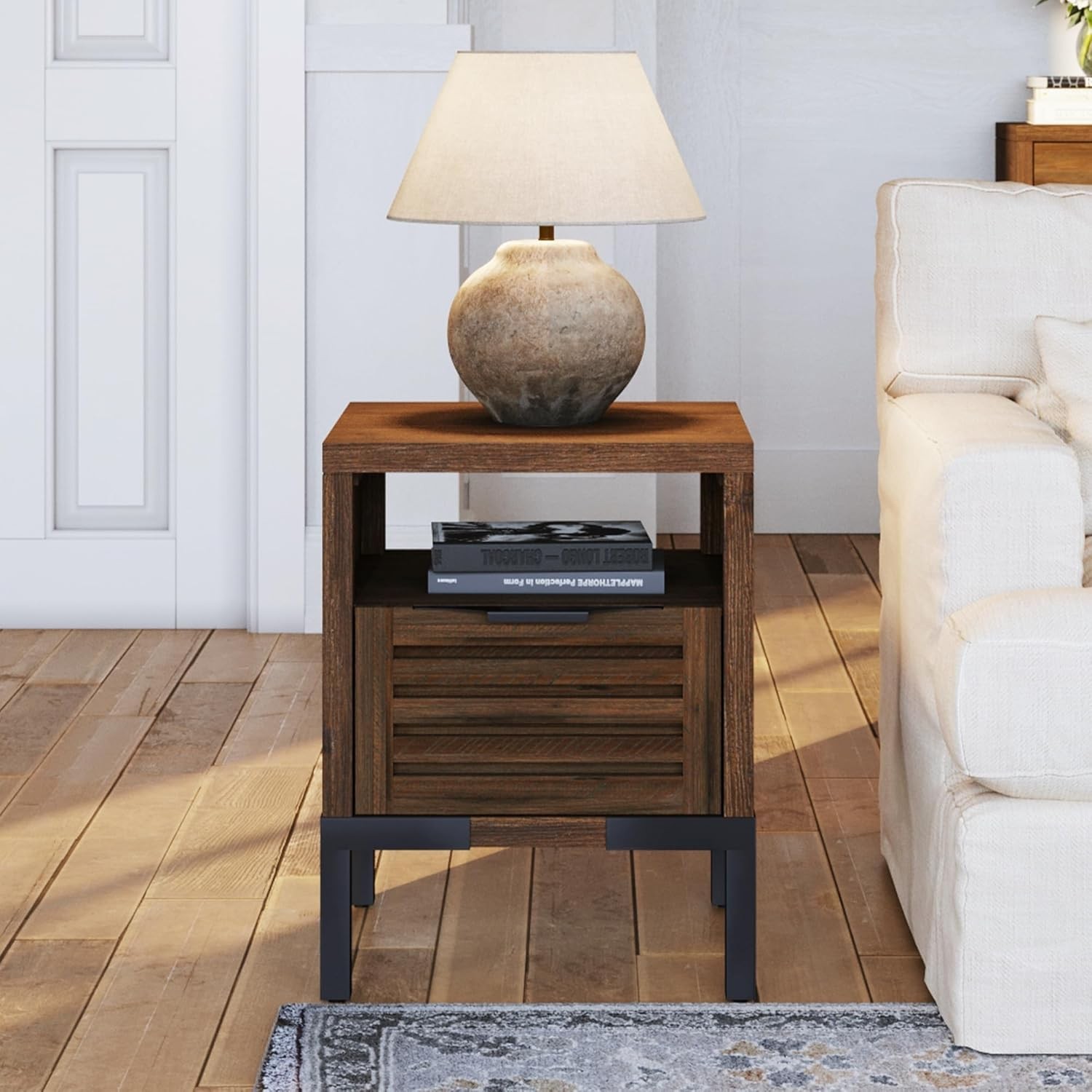 Bme Millie Solid Acacia Wood Rustic Nightstand Pre Assembled