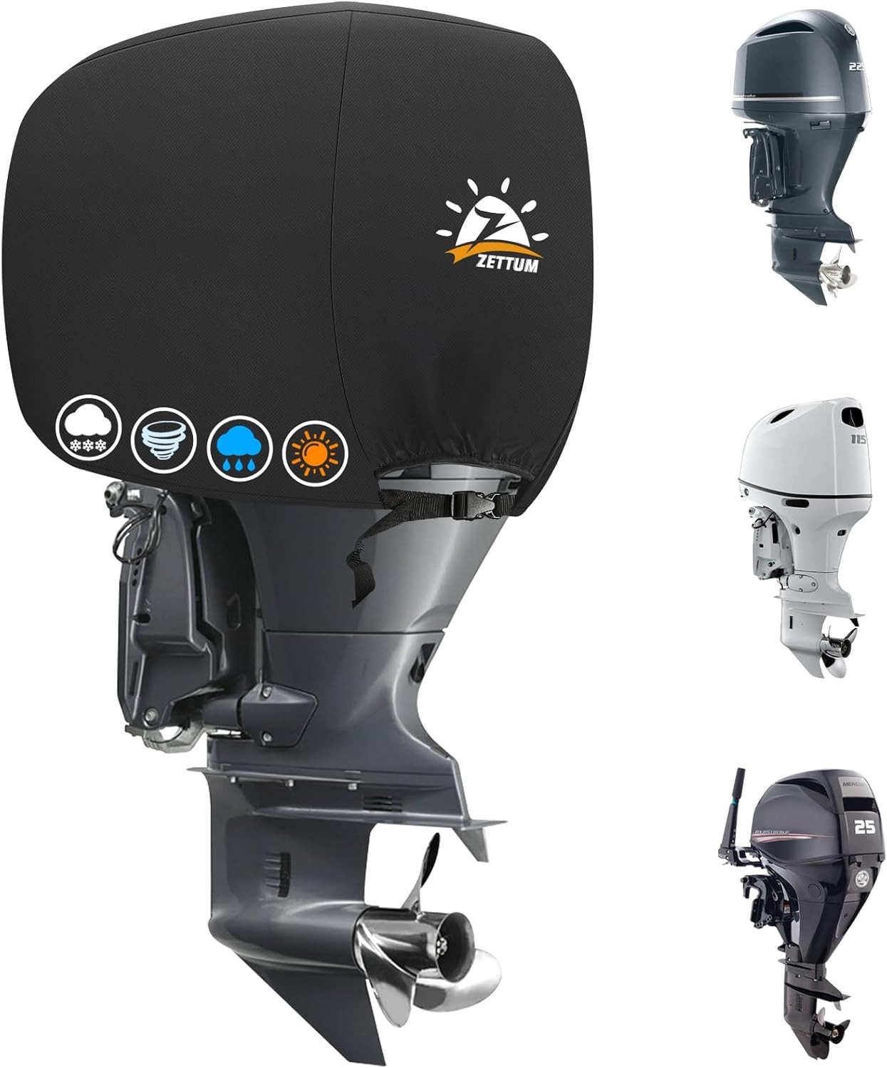 Zettum Outboard Motor Cover, 600D Boat Motor Cover Waterproof & Heavy Duty, Fade