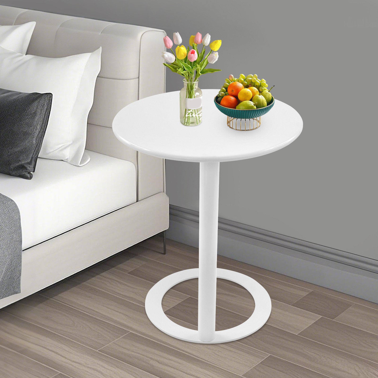 Round Side Table with O-Shaped Base - Stylish, Space-Saving Design