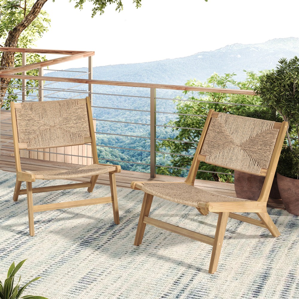 Acacia Wood Outdoor Armless Lounge Chair Set of 2Weather Resistant Easy Assembly