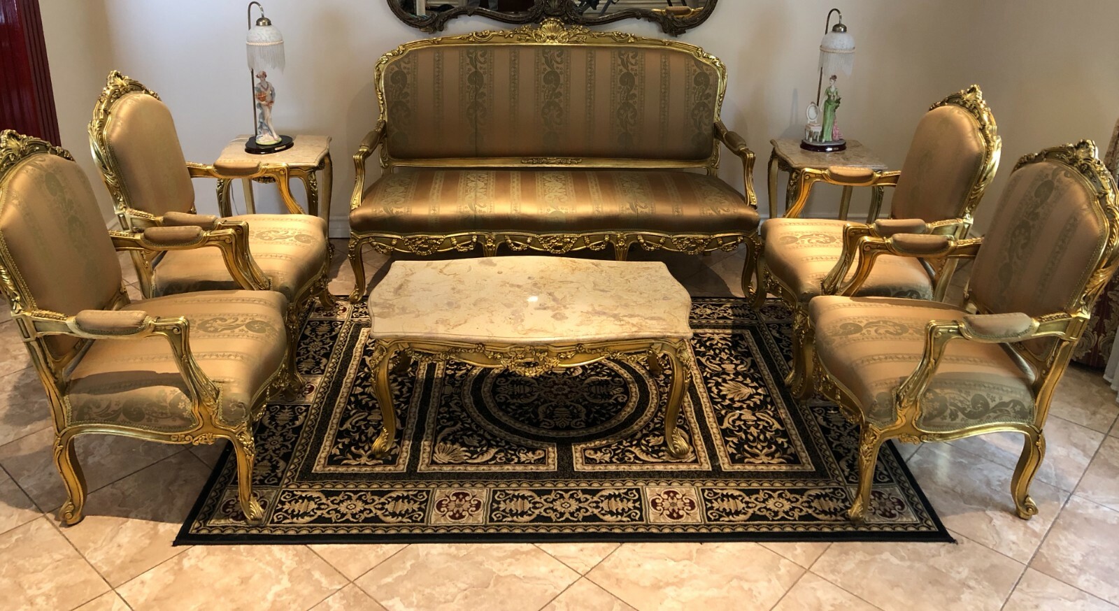 Victorian Gold Sofa 5 piece set- 1 sofa & 4 Side Armchairs