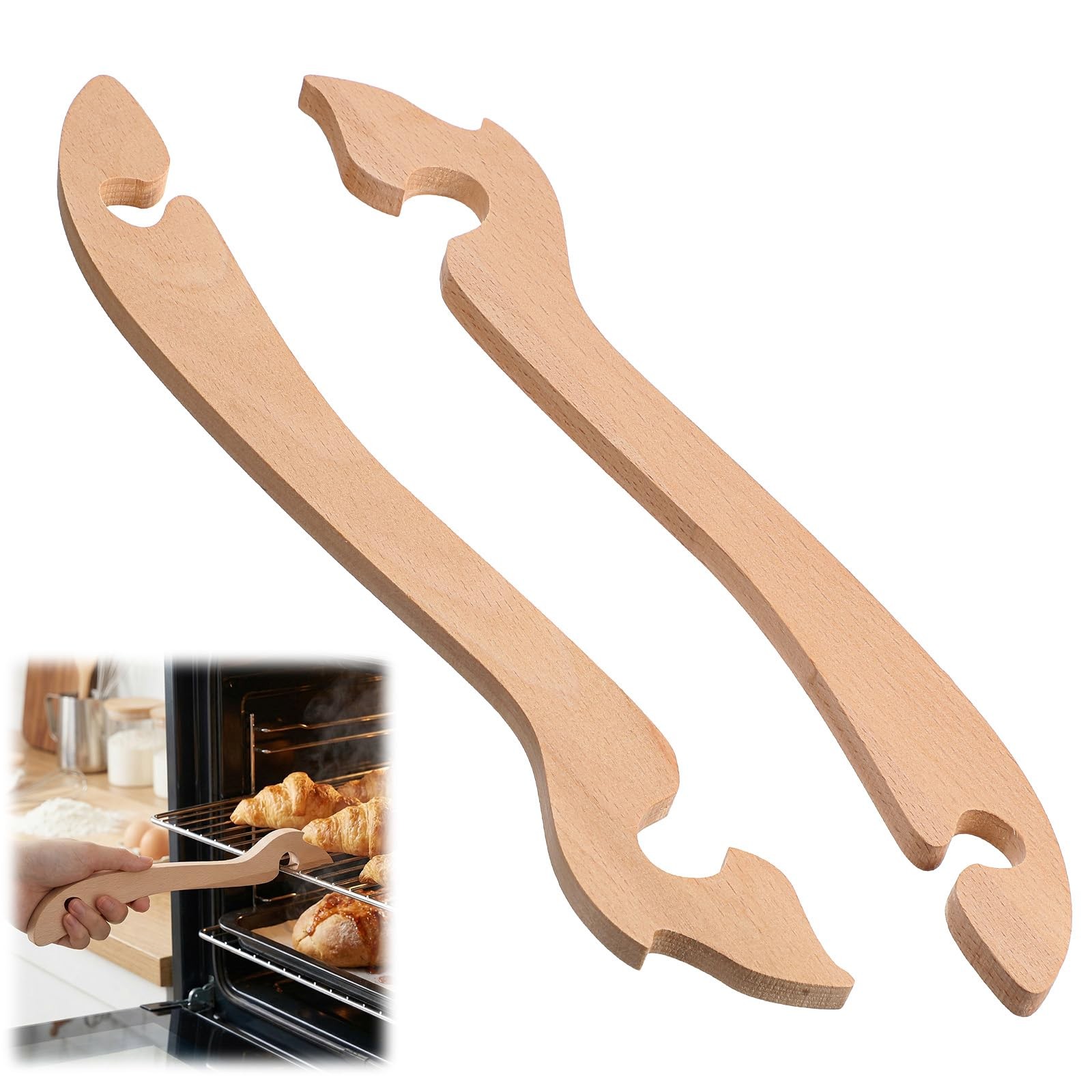 2-Pack Wooden Oven Rack Puller Stick, 11 Inch Wood Oven Rack Push Pull Tool, ...