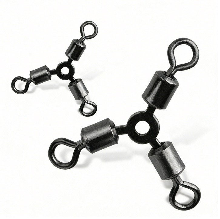 45PCS 3 Way Fishing Swivels O-shape Three Way Rolling Swivels Fishing Connector
