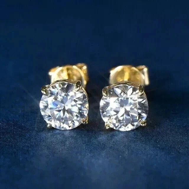 2.00Ct Round Cut Lab Created Diamond Stud Earring 14K Yellow Gold Plated