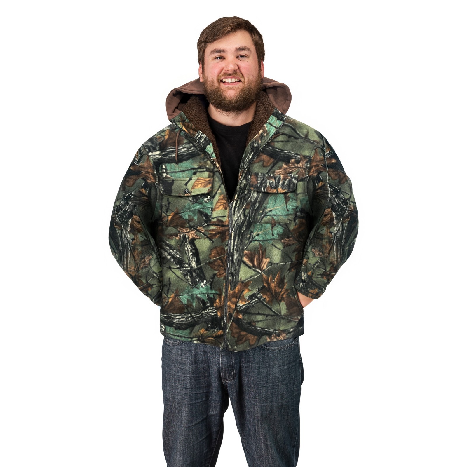Trailcrest by Treel Camo Thick Fleece and Sherpa Lined Hooded Jacket