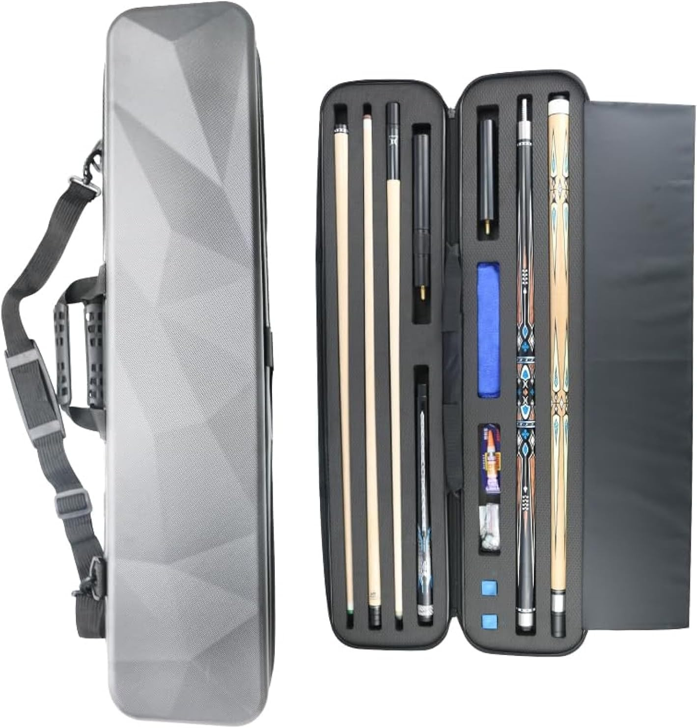 ABS Material Hard Pool Cue Case 2X3 for 1/2 Pool Cues,Durable Construction,Prote