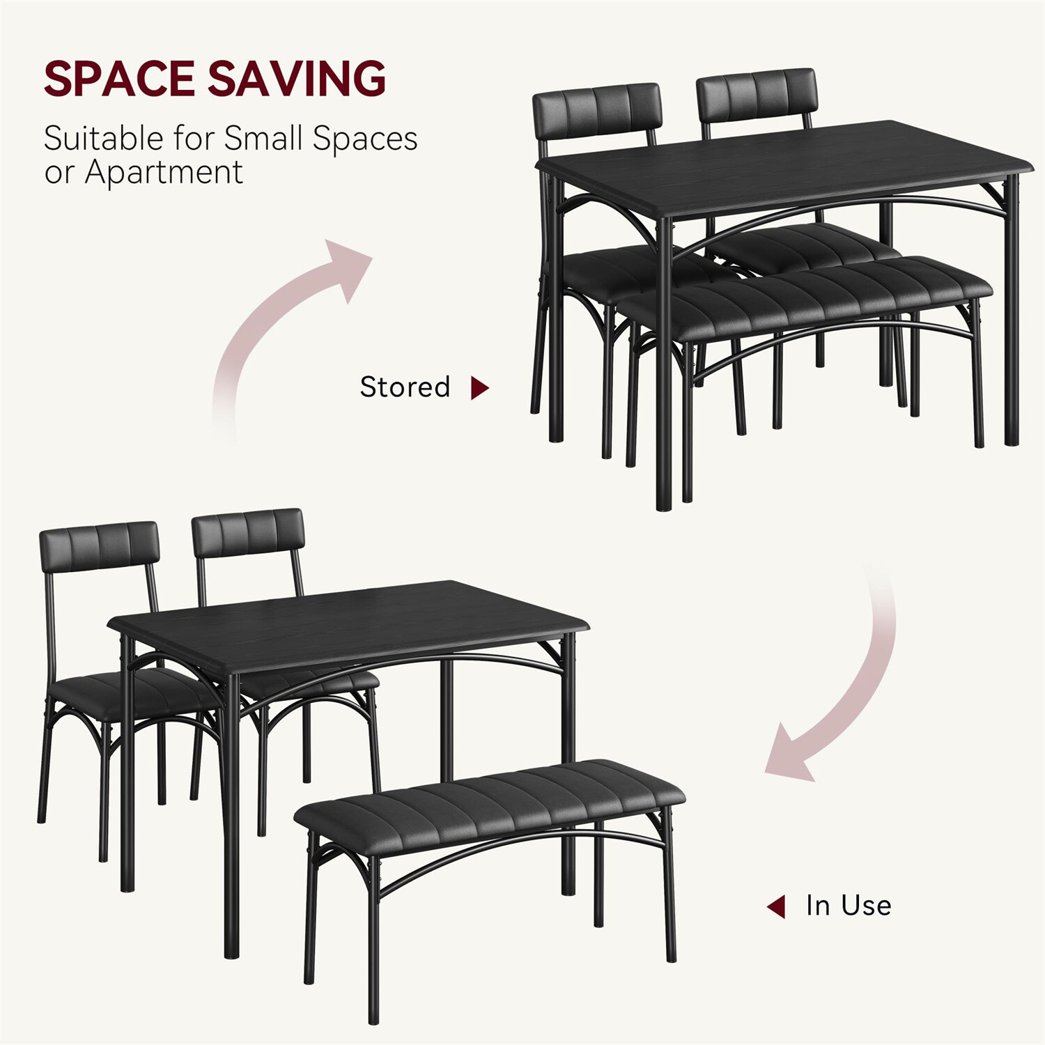 🔥Dining Table Set for 4 Kitchen Table W/Upholstered Chairs and Bench Rectangula